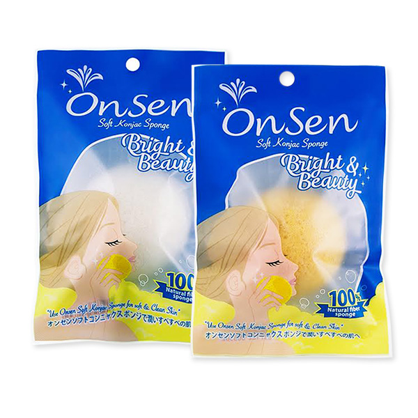 OnSen Soft Konjac Sponge Hemisphere Shape For Face & Body Set 2 Items 30g [White + Yellow]