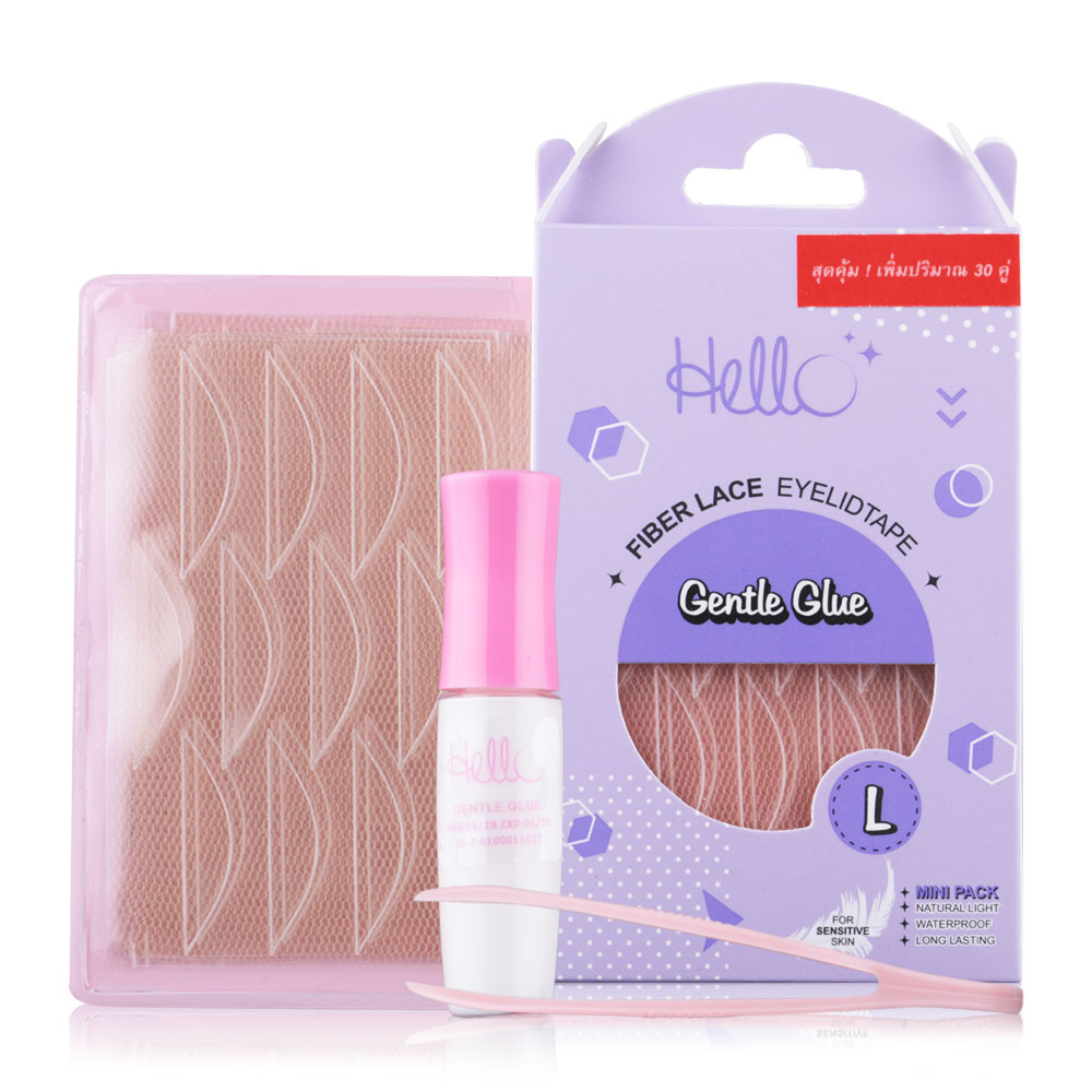 HELLO Fiber Lace Eyelid Tape Gentle Glue 30pairs #L (Mini Pack)