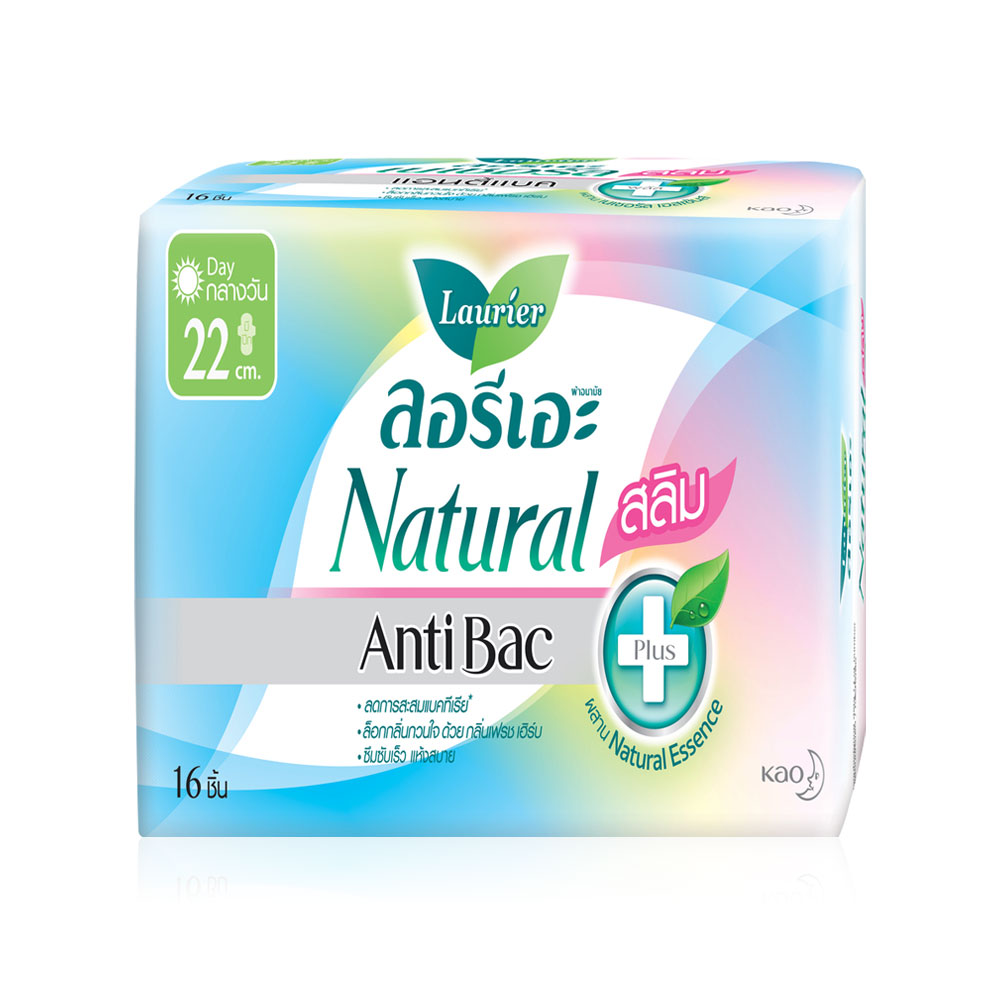 LAURIER ผ้าอนามัย Natural Antibac Slim [22cm x 16pcs]