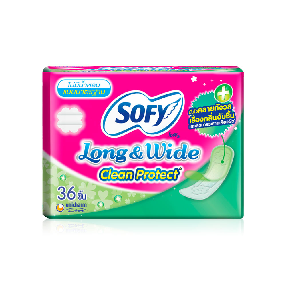 Sofy แผ่นอนามัย Long & Wide Clean Protect Unscented 36pcs