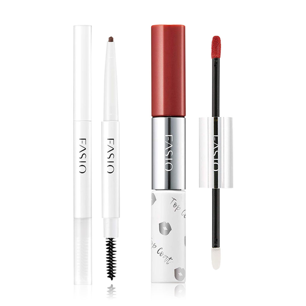 Fasio Set 2 Items Eyebrow Pencil D 0.2g #GY001 + Double Stay Rouge Lipstick 10g #Be340