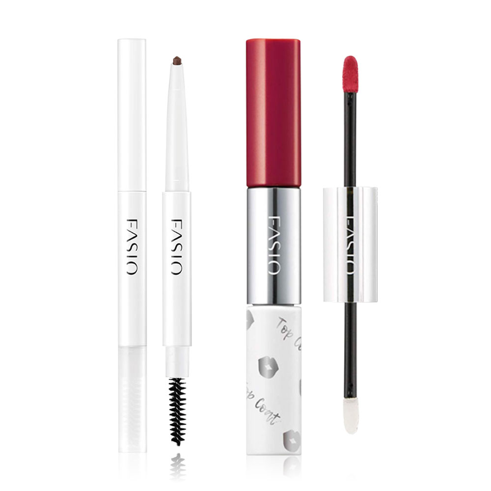 Fasio Set 2 Items Eyebrow Pencil D 0.2g #BR301 + Double Stay Rouge Lipstick 10g #Pk841
