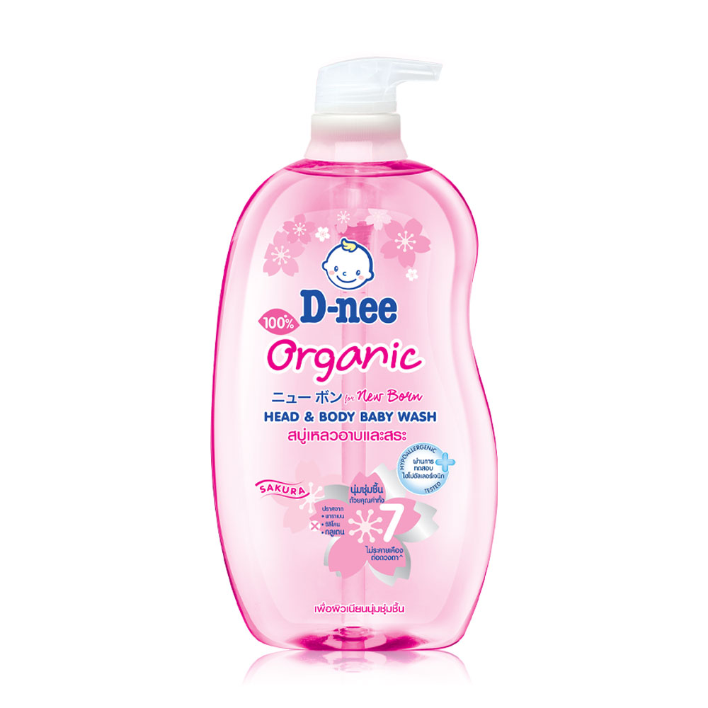 D-nee Organic Head & Body Baby Wash For Newborn 800ml #Sakura
