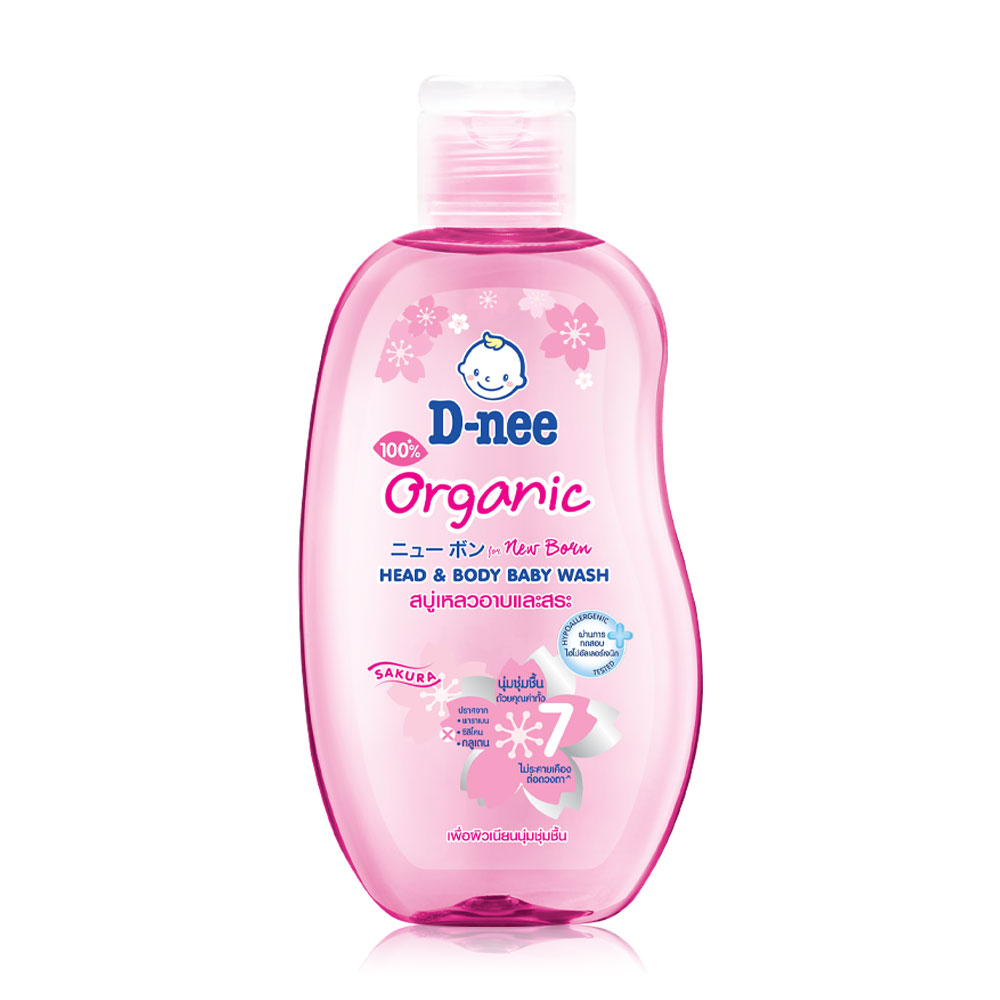 D-nee Organic Head & Body Baby Wash For Newborn 200ml #Sakura
