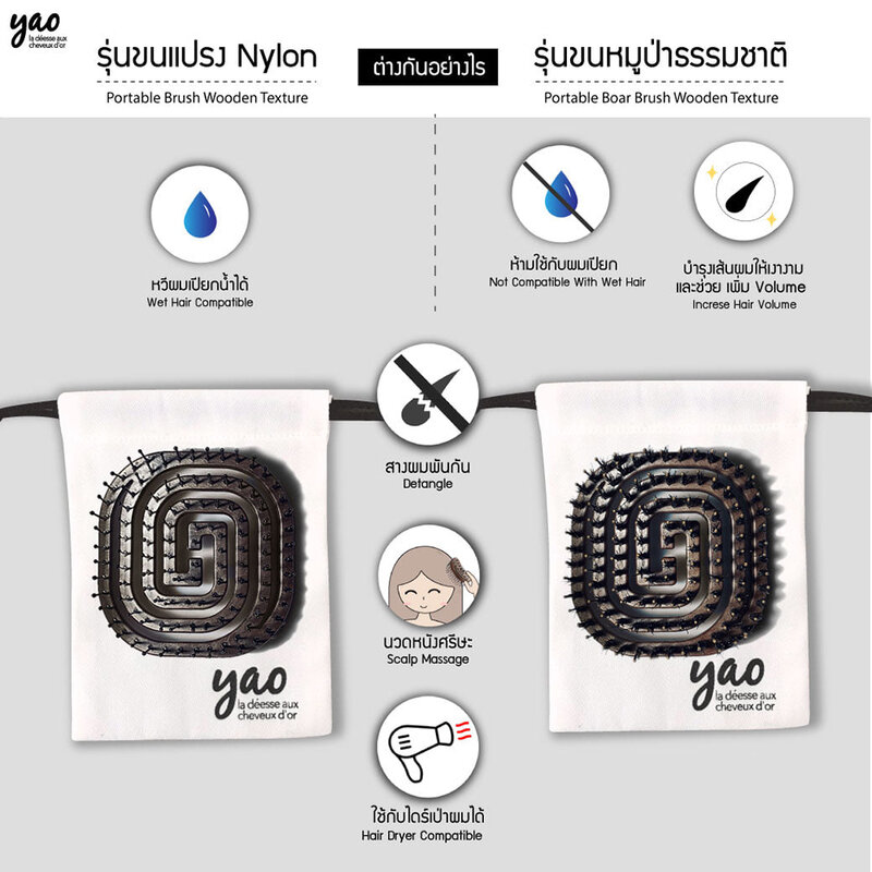 YAO Portable Boar Brush Wooden Texture 50g