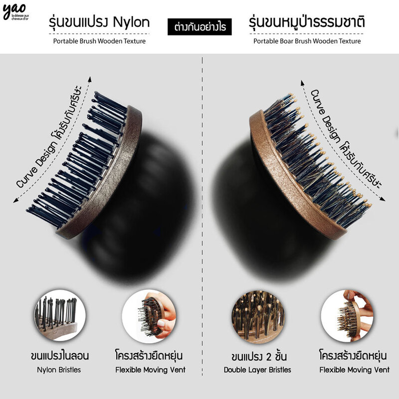 YAO Portable Boar Brush Wooden Texture 50g
