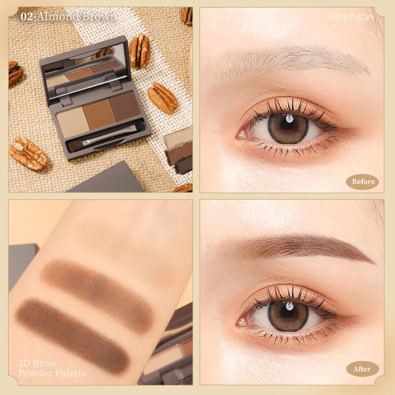 Mei Linda 3D Brow Powder Palette #02 Almond Brown ( สินค้าหมดอายุ : 2026.02.01 ) 