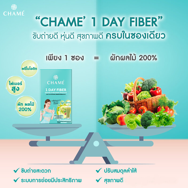 Chame 1 Day Fiber [15g x 6 Sachets] ( สินค้าหมดอายุ : 2026.01.16 ) 