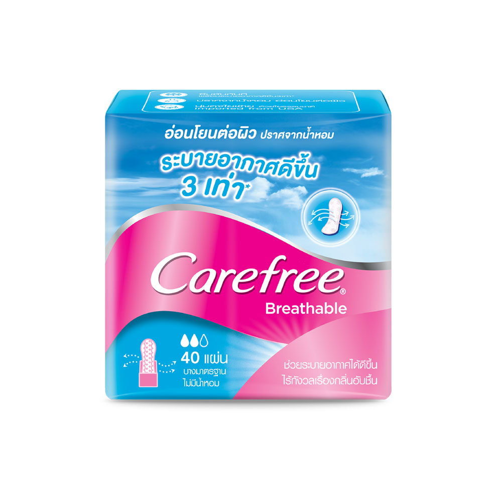 Carefree แผ่นอนามัย Panty Liner Fragrance-Free Breathable 40pcs