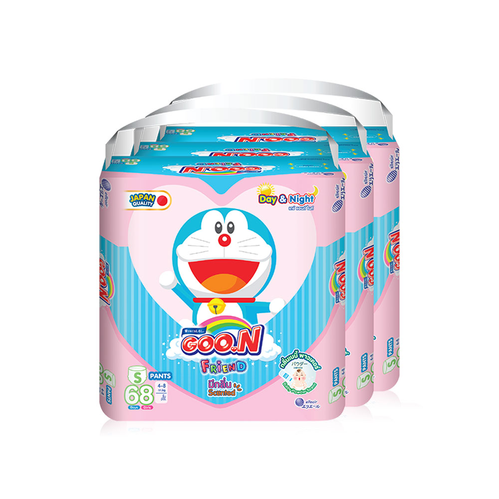 GOO.N Friend Baby Powder Scent Pants Size S 204pcs [68pcs x 3Packs]