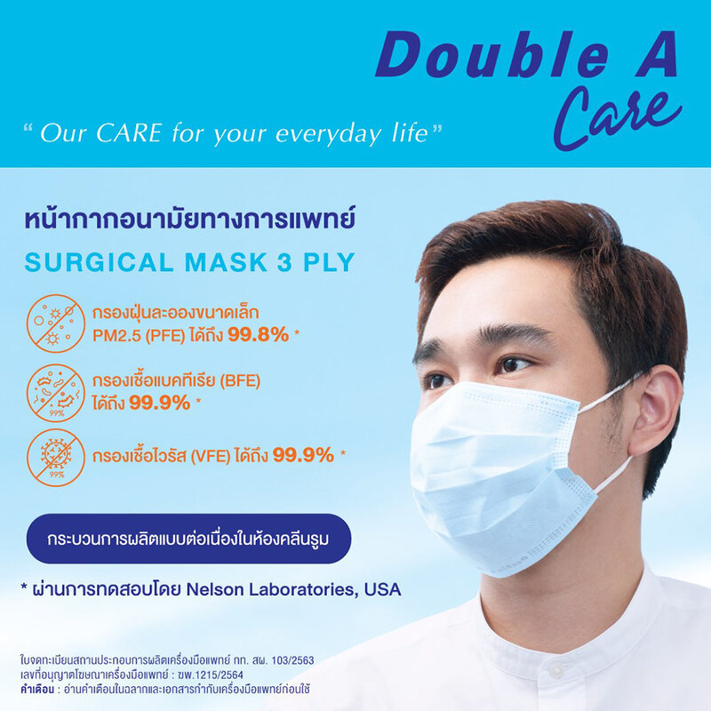 Double A Care Surgical Mask Blue 3 Layer [1 Box X 50pcs]