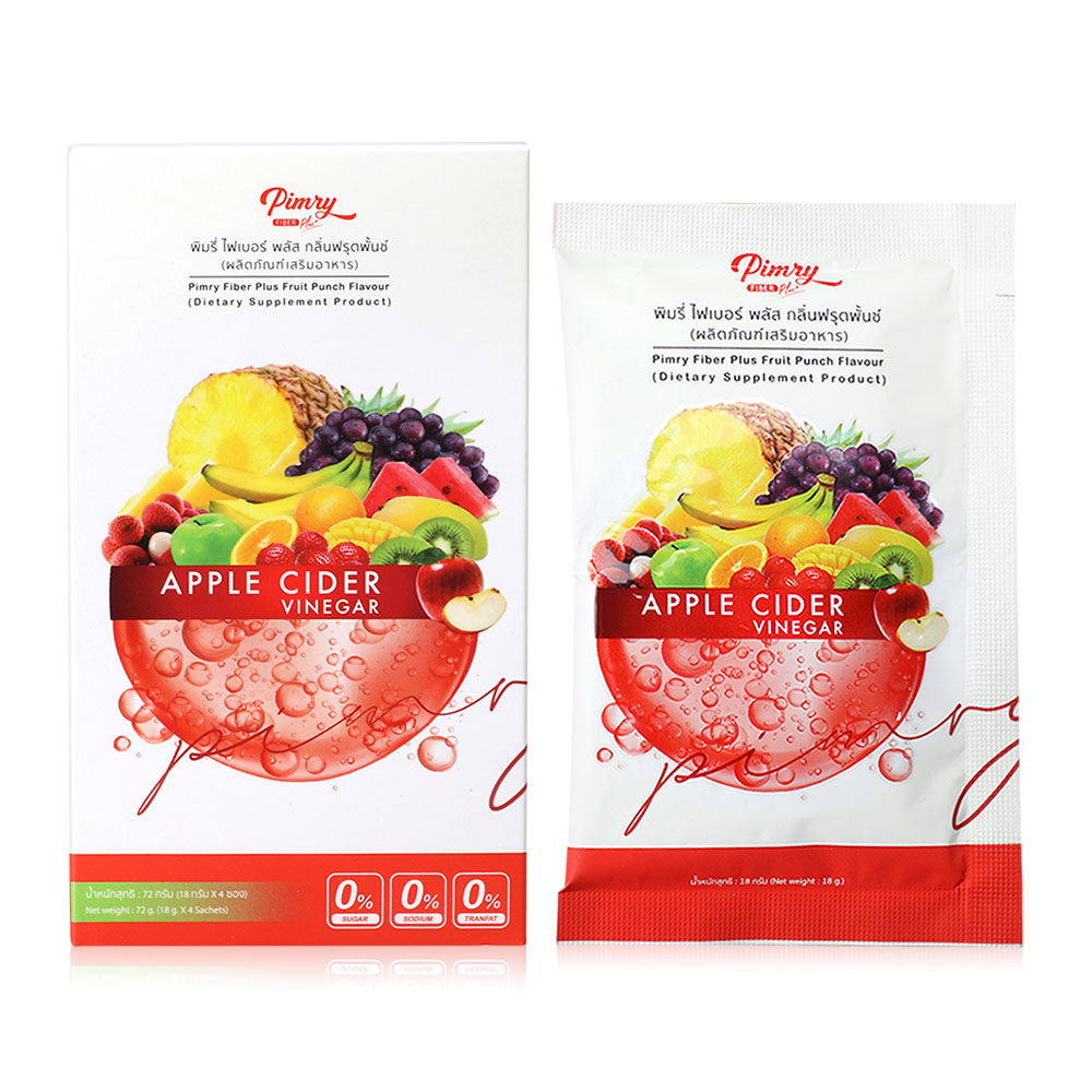 PIMRYPIE Fiber Plus Fruit Punch Flavour [18g x 4 Sachets] ( สินค้าหมดอายุ : 2026.01.23 ) 