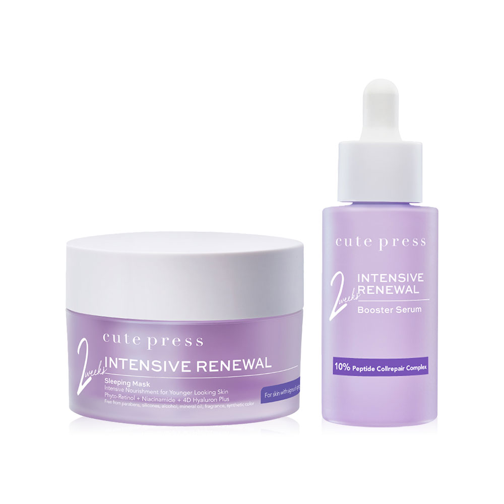 Cute Press Set 2 Items Intensive Renewal Sleeping Mask 50g + Intensive Renewal Booster Serum 30ml.