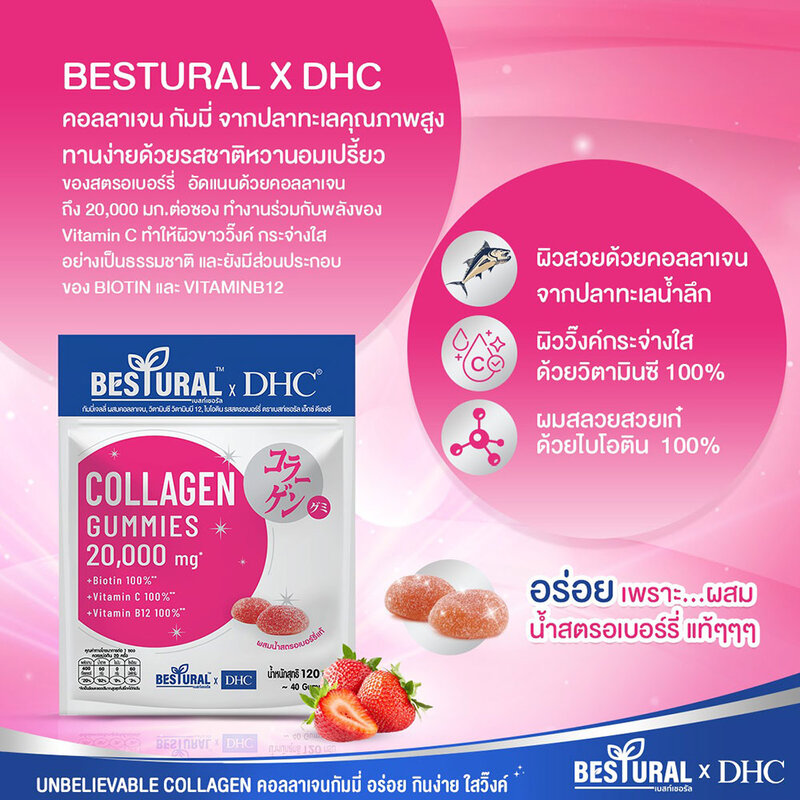 [Free Gift] DHC X Bestural Collagen Gummy 20days [120g x 40 Tablets] ( สินค้าหมดอายุ : 2026.02.13 ) 