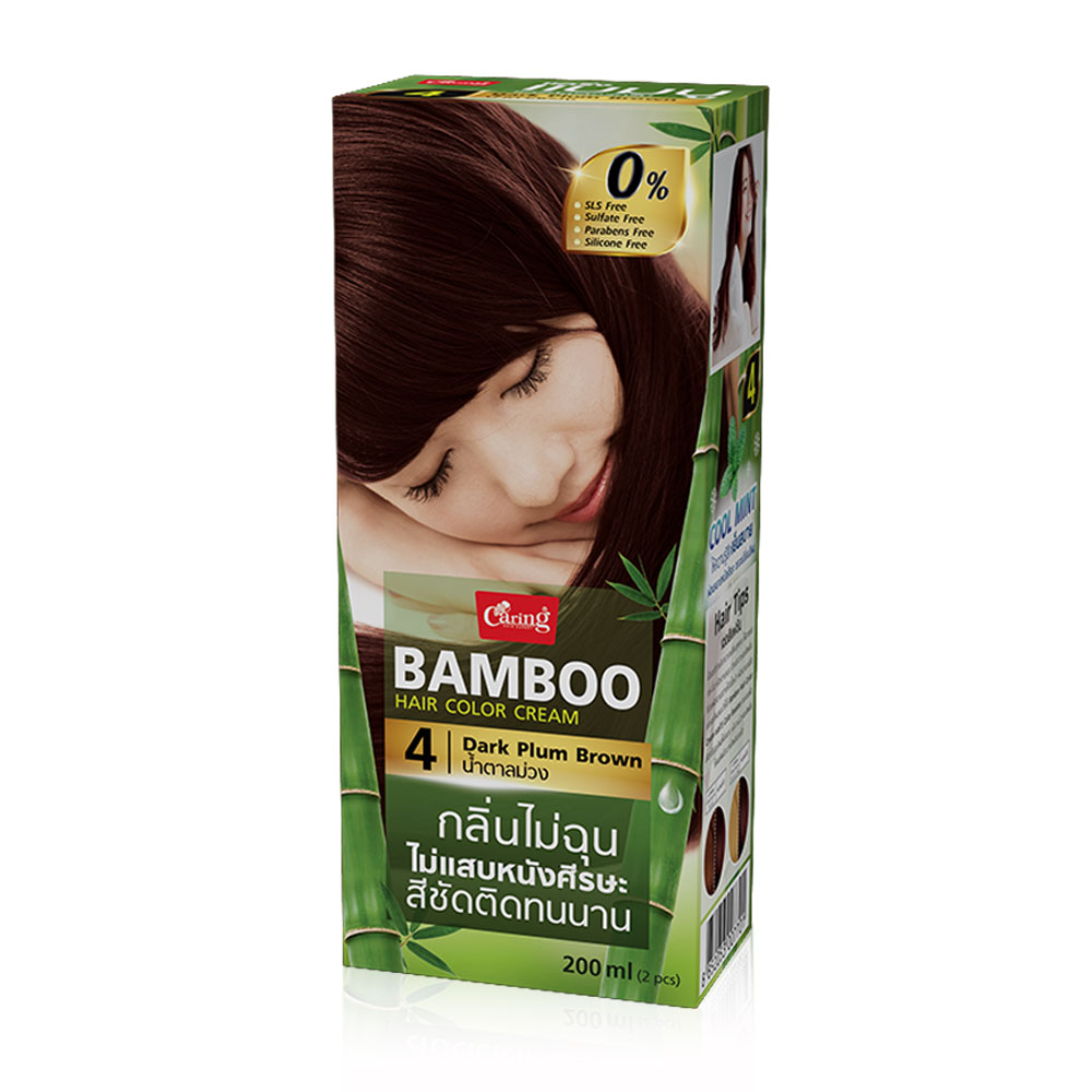 Caring Bamboo Hair Color Cream 100ml #4 Dark Plum Brown ( สินค้าหมดอายุ : 2025.07.17 ) 