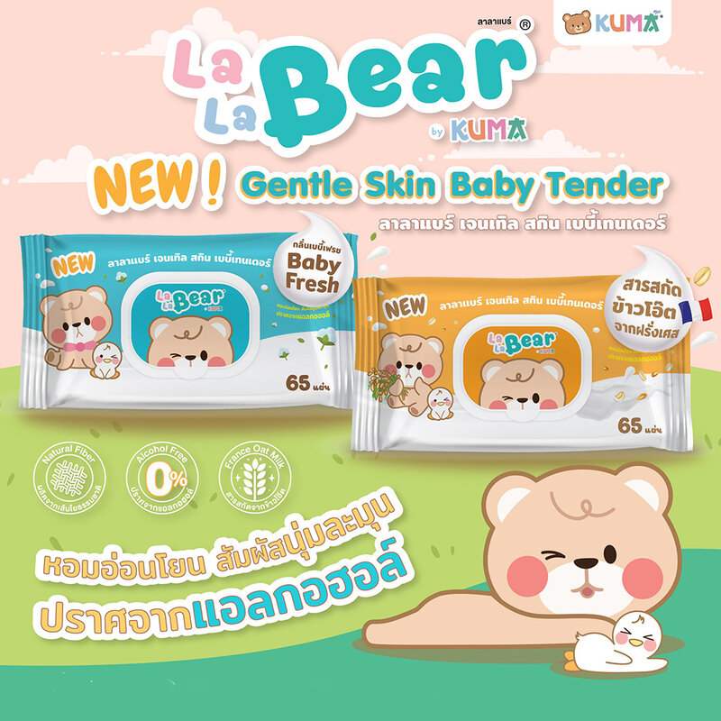 KUMA Lala Bear Gentle Skin Baby Tender Wet Wipes Baby Fresh 65 Sheets