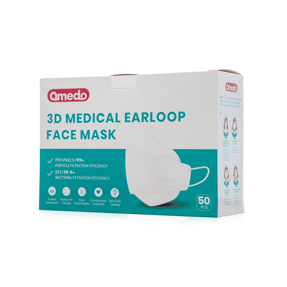 Omedo 3D Medical Earloop Face Mask White 50pcs