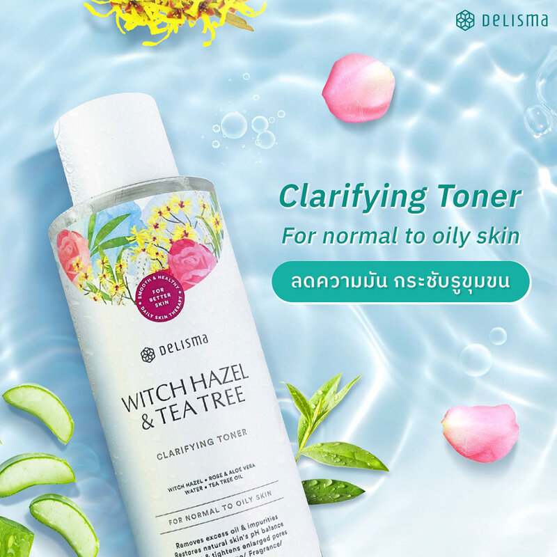 Delisma Witch Hazel & Tea Tree Clarifying Toner 270ml ( สินค้าหมดอายุ : 2026.03.03 ) 
