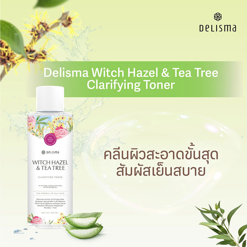 Delisma Witch Hazel & Tea Tree Clarifying Toner 270ml ( สินค้าหมดอายุ : 2026.03.03 ) 