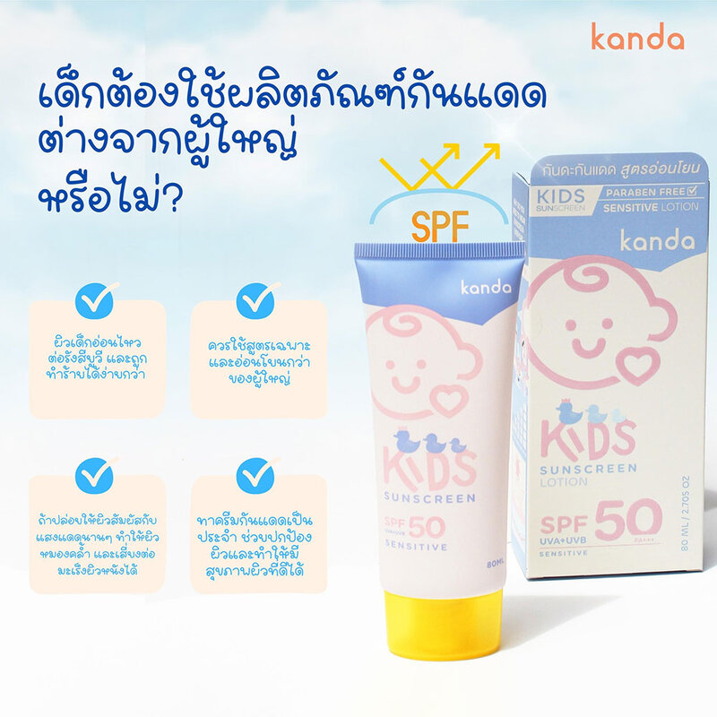 Kanda Kids Sensitive Sunscreen Lotion SPF50 PA+++ 80ml
