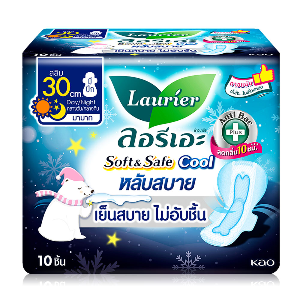 LAURIER ผ้าอนามัย Soft & Safe Night Cool [30cm x 10pcs]