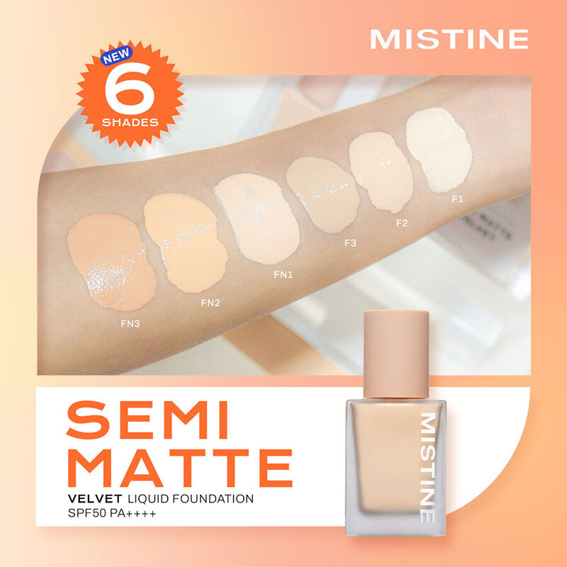 MISTINE Semi Matte Velvet Liquid Foundation SPF50 PA+++ 35g #Fn3 Soft Tan