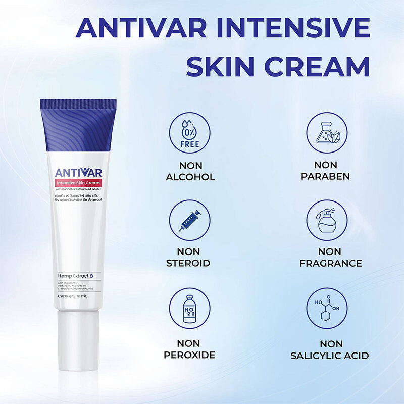 Antivar Intensive Skin Cream With Cannabis Sativa Seed Extract 30g ( สินค้าหมดอายุ : 2026.02.19 ) 