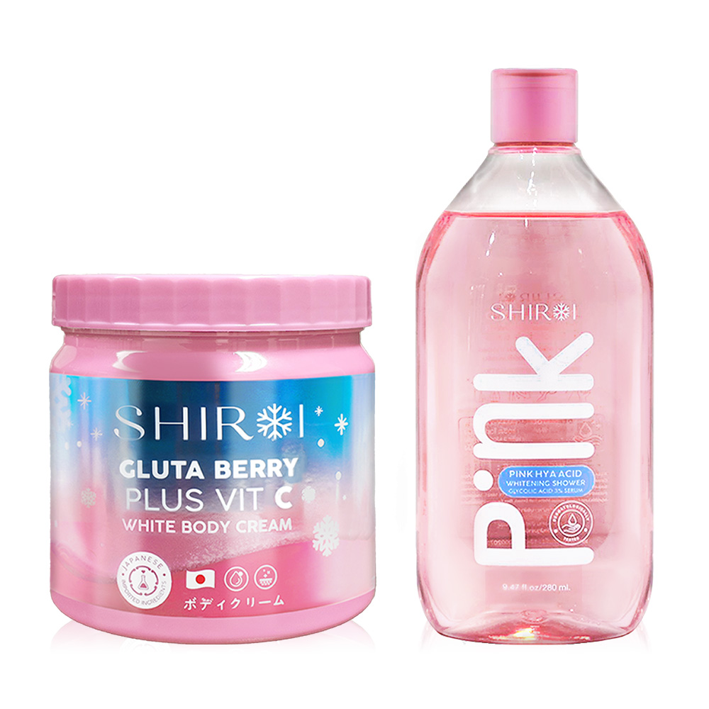 Shiroi Set 2 Items Gluta Berry Plus Vit C White Body Cream 500g + Pink Hya Acid Whitening Shower Glycolic Acid 3% Serum 280ml