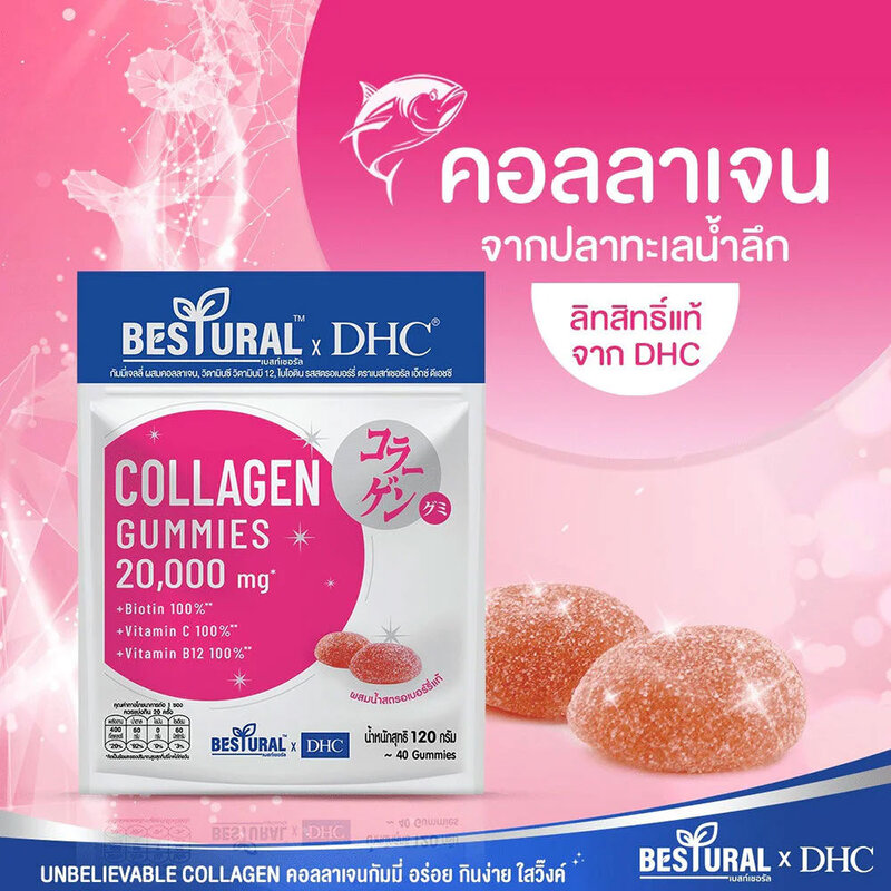DHC X Bestural Collagen Gummy 20days [40 Gummies] ( สินค้าหมดอายุ : 2025.12.09 ) 