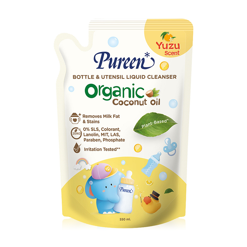 Pureen Organic Baby Bottle & Utensil Liquid Cleanser Refill 550ml #Yuzu