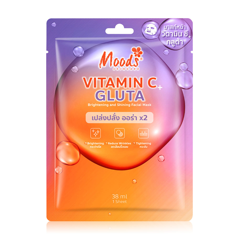 Moods Skin Care Vitamin C + Gluta Brightening And Shining Facial Mask 38ml