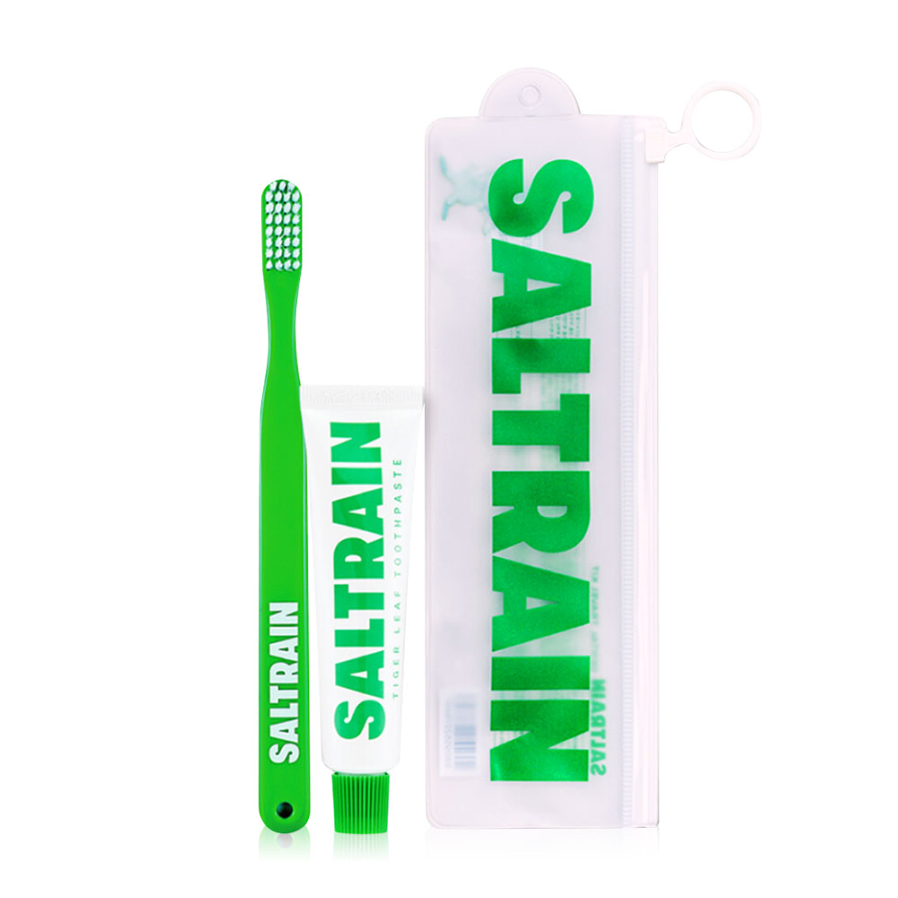 Saltrain Travel Kit Set 2 Items Toothpaste 30g + Toothbrush [1pc] #Green