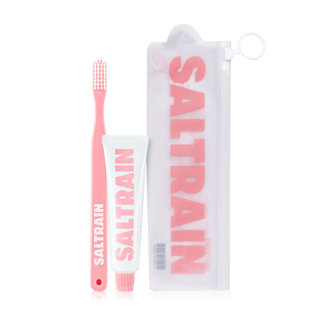 Saltrain Travel Kit Set 2 Items Toothpaste 30g + Toothbrush [1pc] #Pink ( สินค้าหมดอายุ : 2026.04.06 ) 