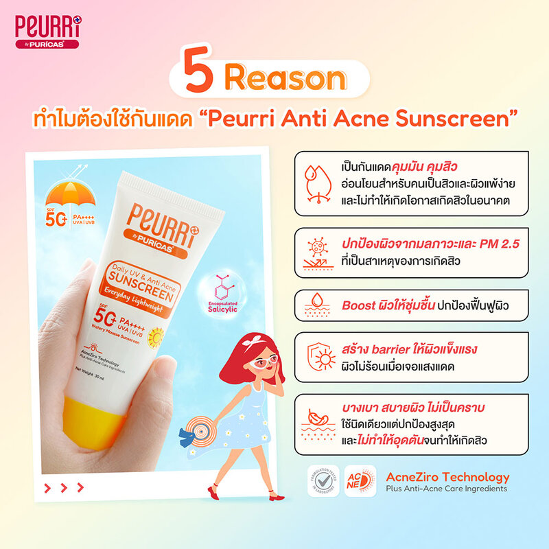 Peurri By Puricas Daily UV & Anti Acne Sunscreen 30ml