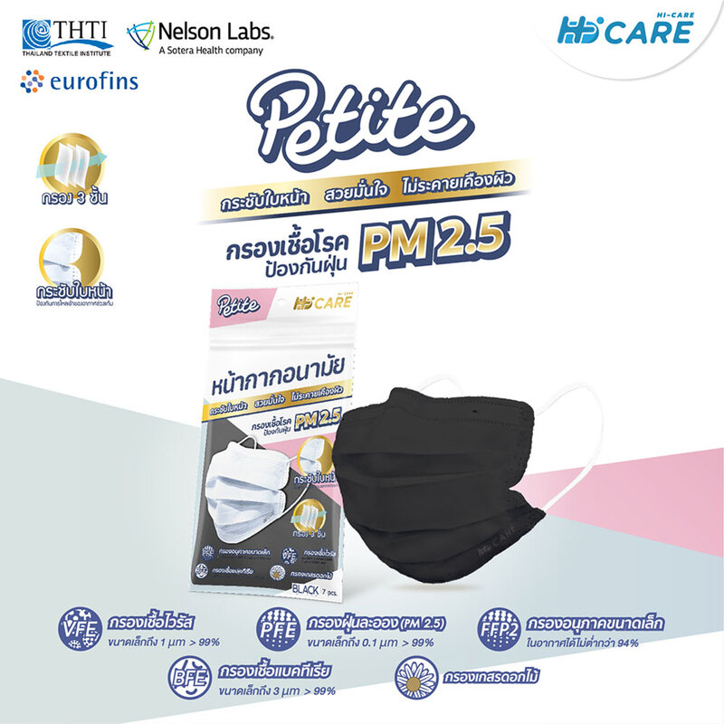 Hi-Care Petite Face Mask 7pcs #Black