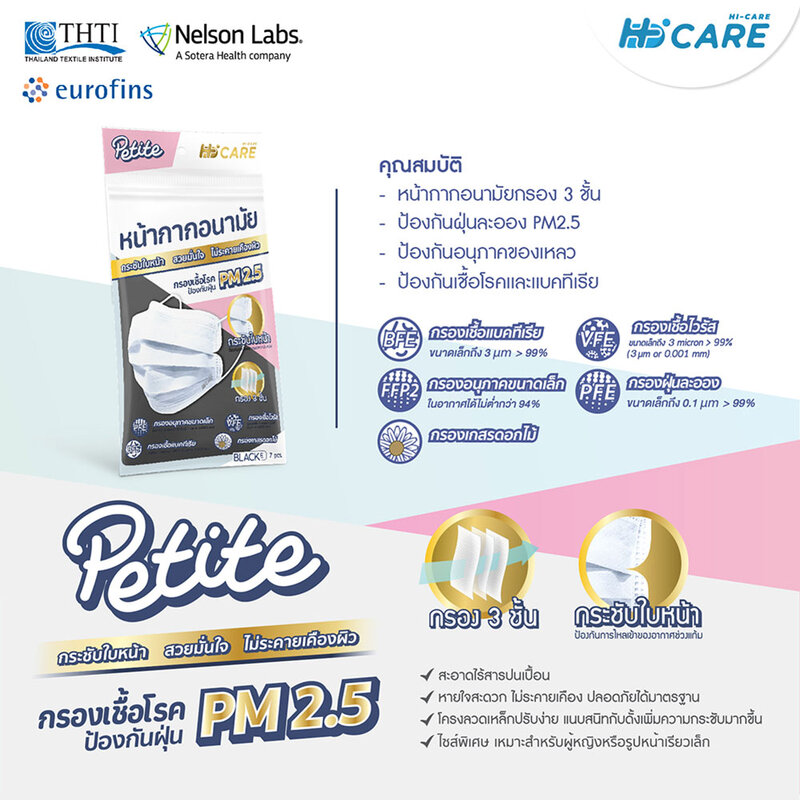 Hi-Care Petite Face Mask 7pcs #Black