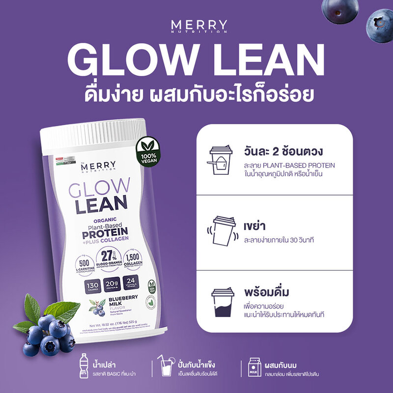 The Merry Glow Lean Protein Shake Blueberry Milk Flavor 525g