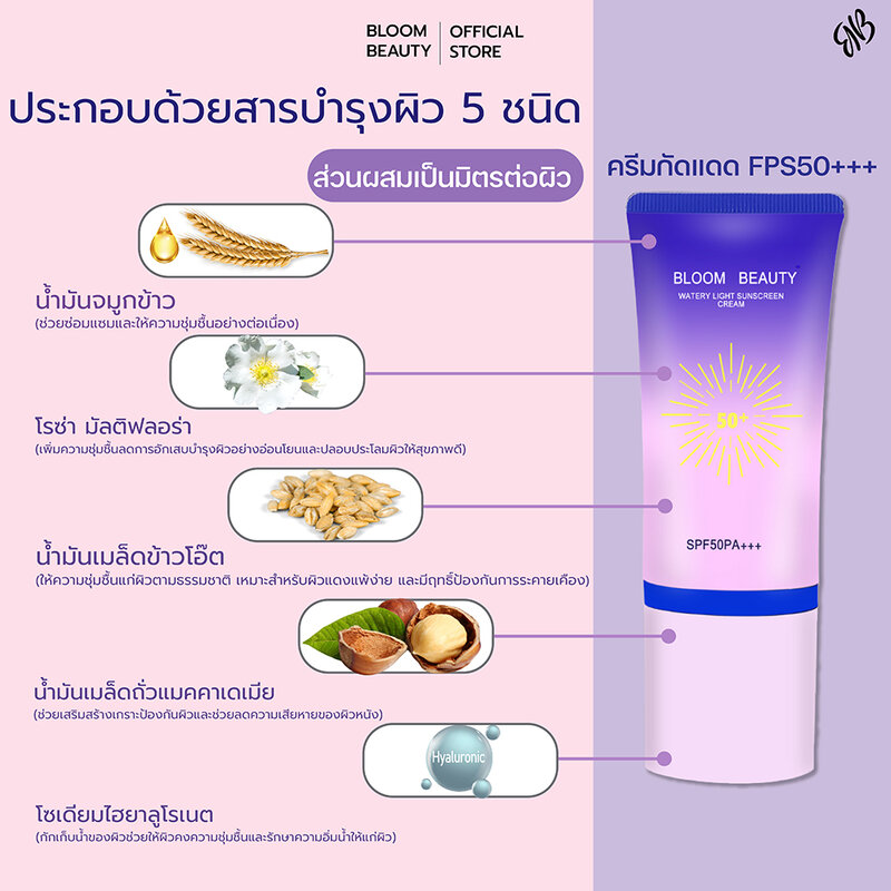 BLOOM BEAUTY Watery Light Sunscreen Cream 50g