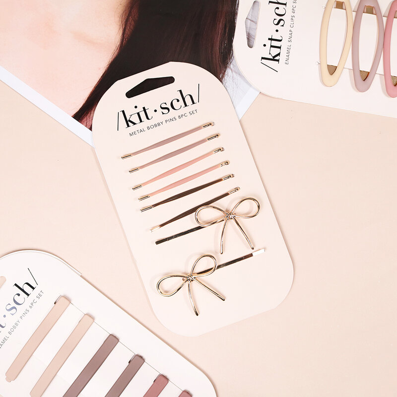 Kitsch Metal Enamel Bow & Bobby Pins Set 8pcs