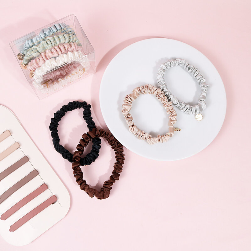 Ferrany London Silk Scrunchies Set 4pcs #Mocca