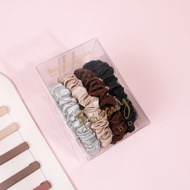 Ferrany London Silk Scrunchies Set 4pcs #Mocca