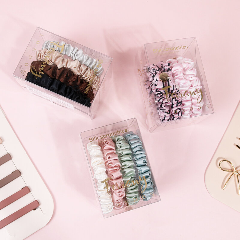 Ferrany London Silk Scrunchies Set 4pcs #Candy