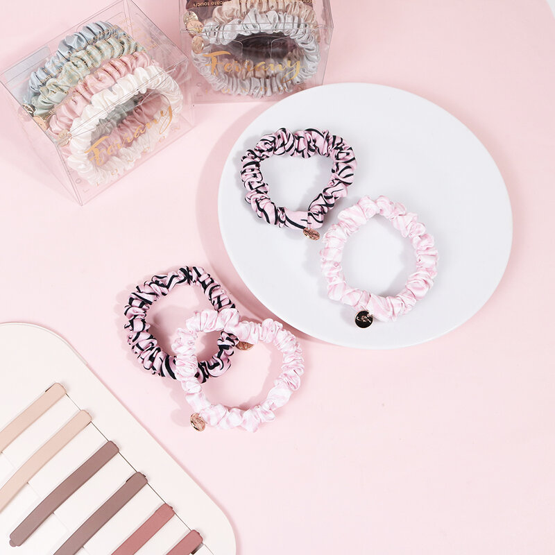 Ferrany London Silk Scrunchies Set 4pcs #Classic Blck Zebra