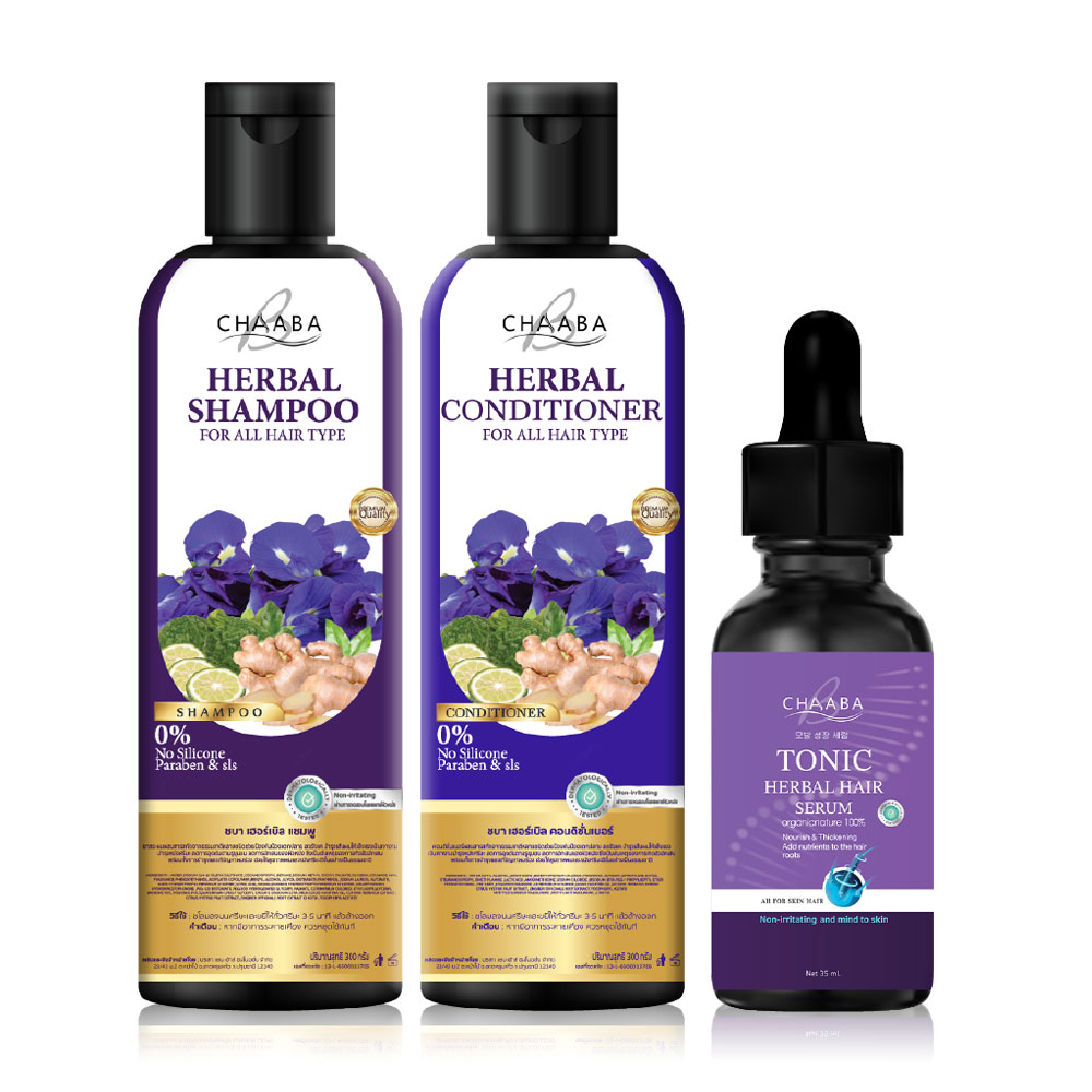 CHABA Set 2 Items Shampoo 300ml + Conditioner 300ml [Free! Hair Tonic 35ml]