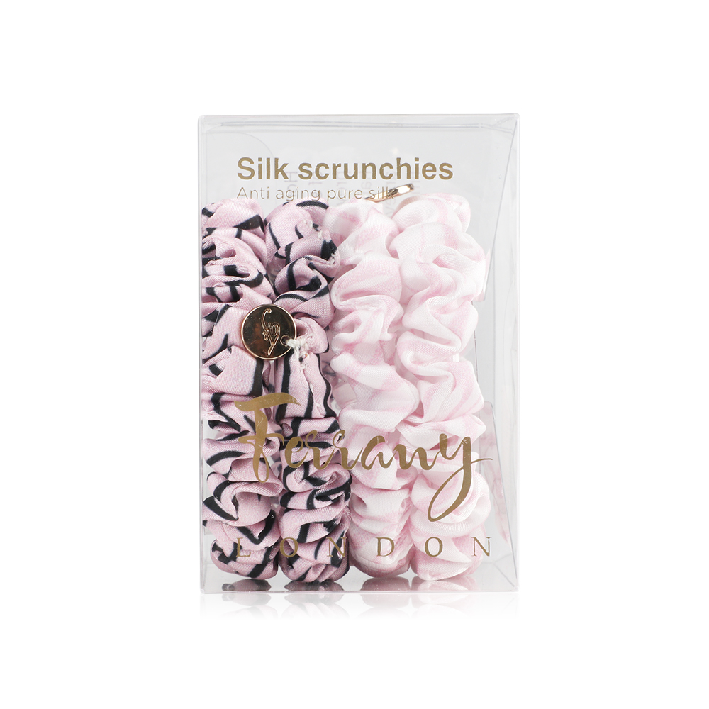 Ferrany London Silk Scrunchies Set 4pcs #Classic Blck Zebra
