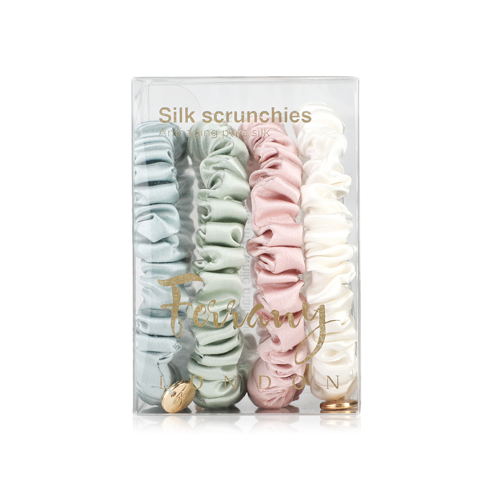 Ferrany London Silk Scrunchies Set 4pcs #Candy