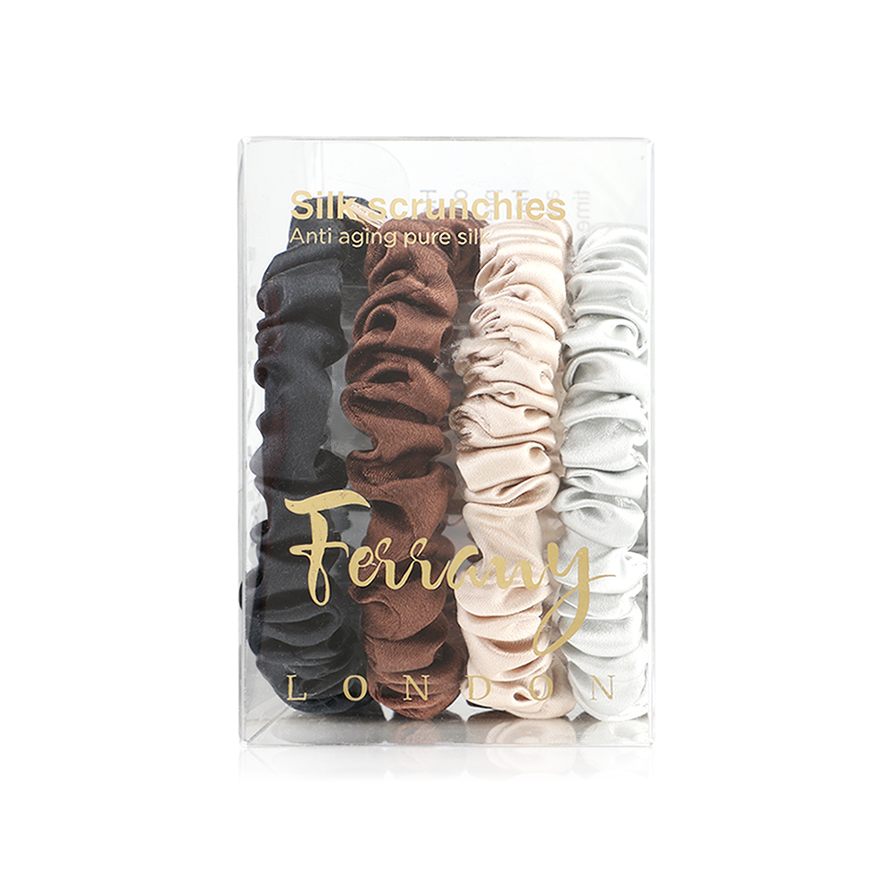 Ferrany London Silk Scrunchies Set 4pcs #Mocca