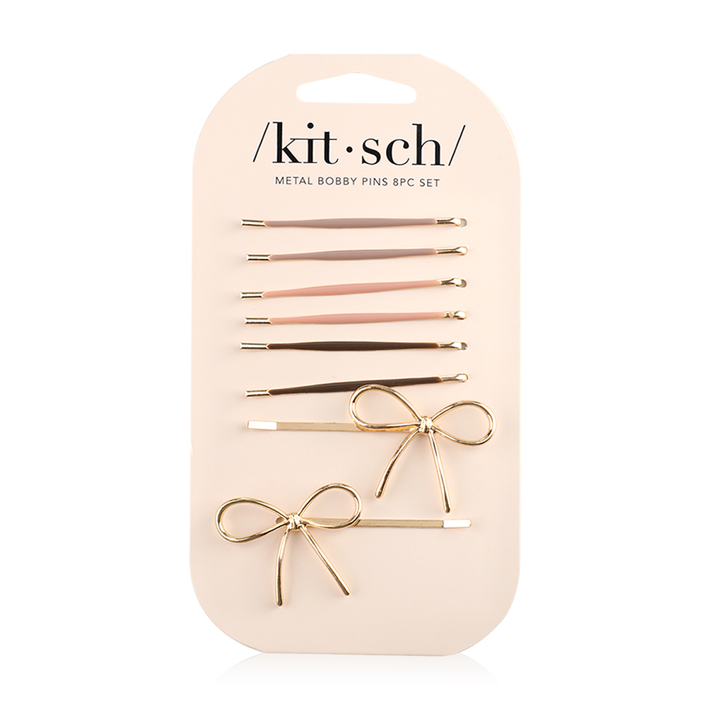 Kitsch Metal Enamel Bow & Bobby Pins Set 8pcs