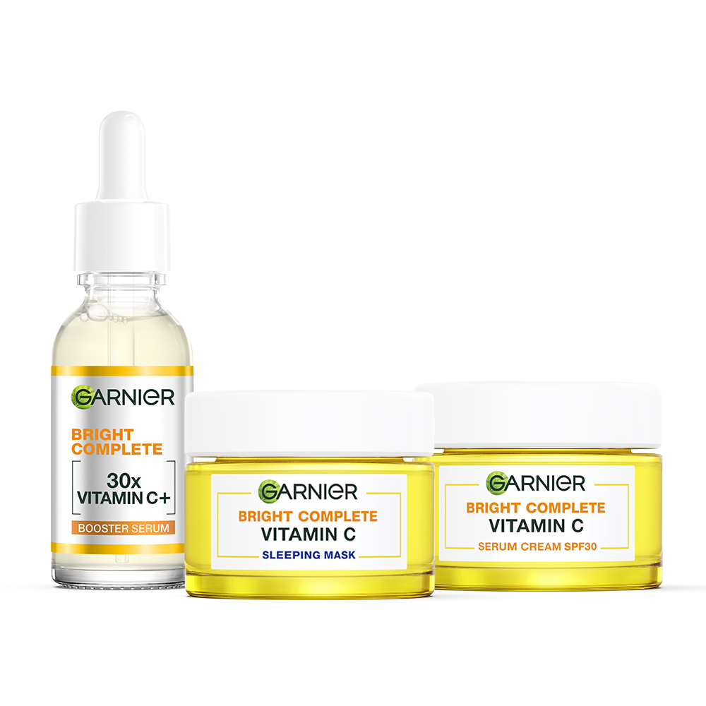 Garnier Bright Complete Serum Set [Booster Serum 30ml + Whitening Serum Cream SPF30/PA+++ 50ml + Sleeping Mask 50ml]