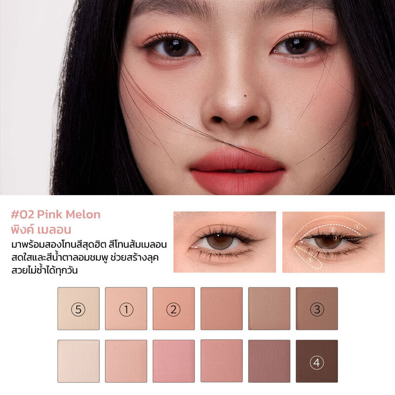JOOCYEE 12 Shades Eyeshadow Palette 14g #02 Pink Melon